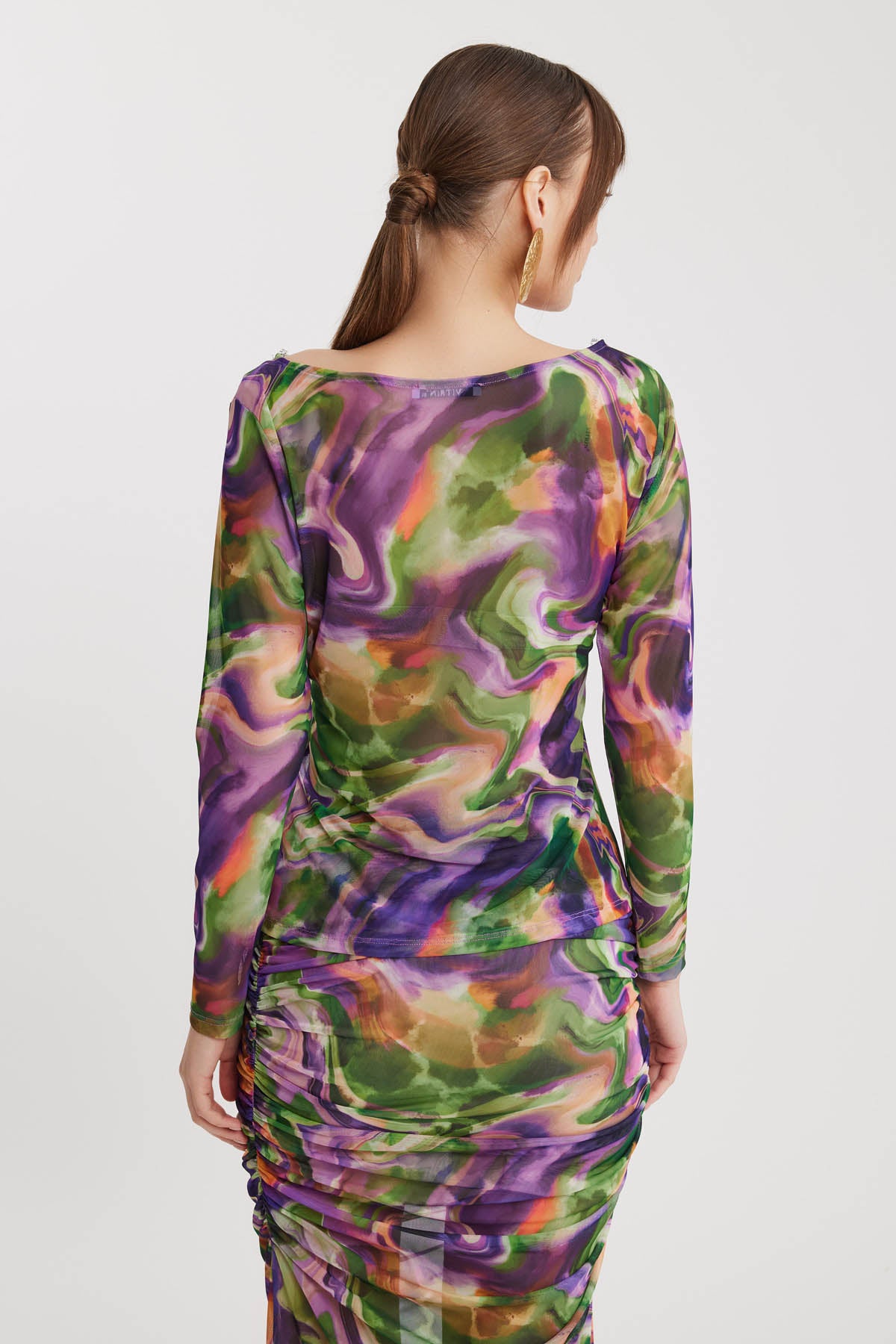 WIDE COLLAR PATTERNED TUBE BLOUSE