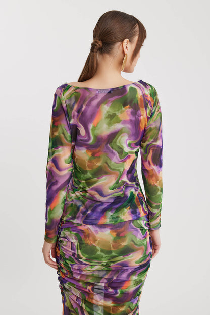 WIDE COLLAR PATTERNED TUBE BLOUSE