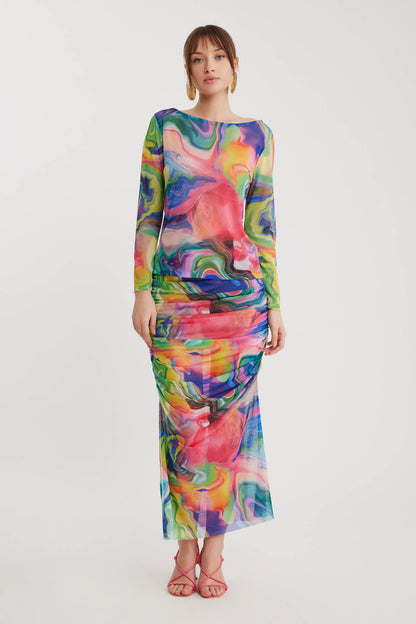 WIDE COLLAR PATTERNED TUBE BLOUSE