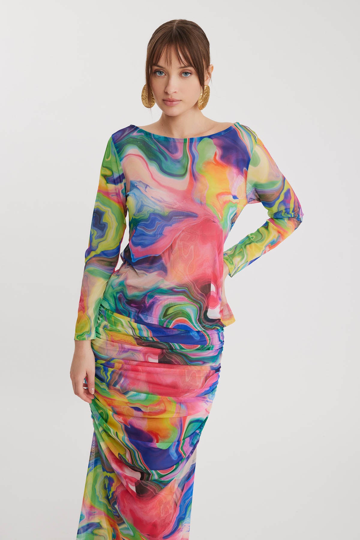 WIDE COLLAR PATTERNED TUBE BLOUSE