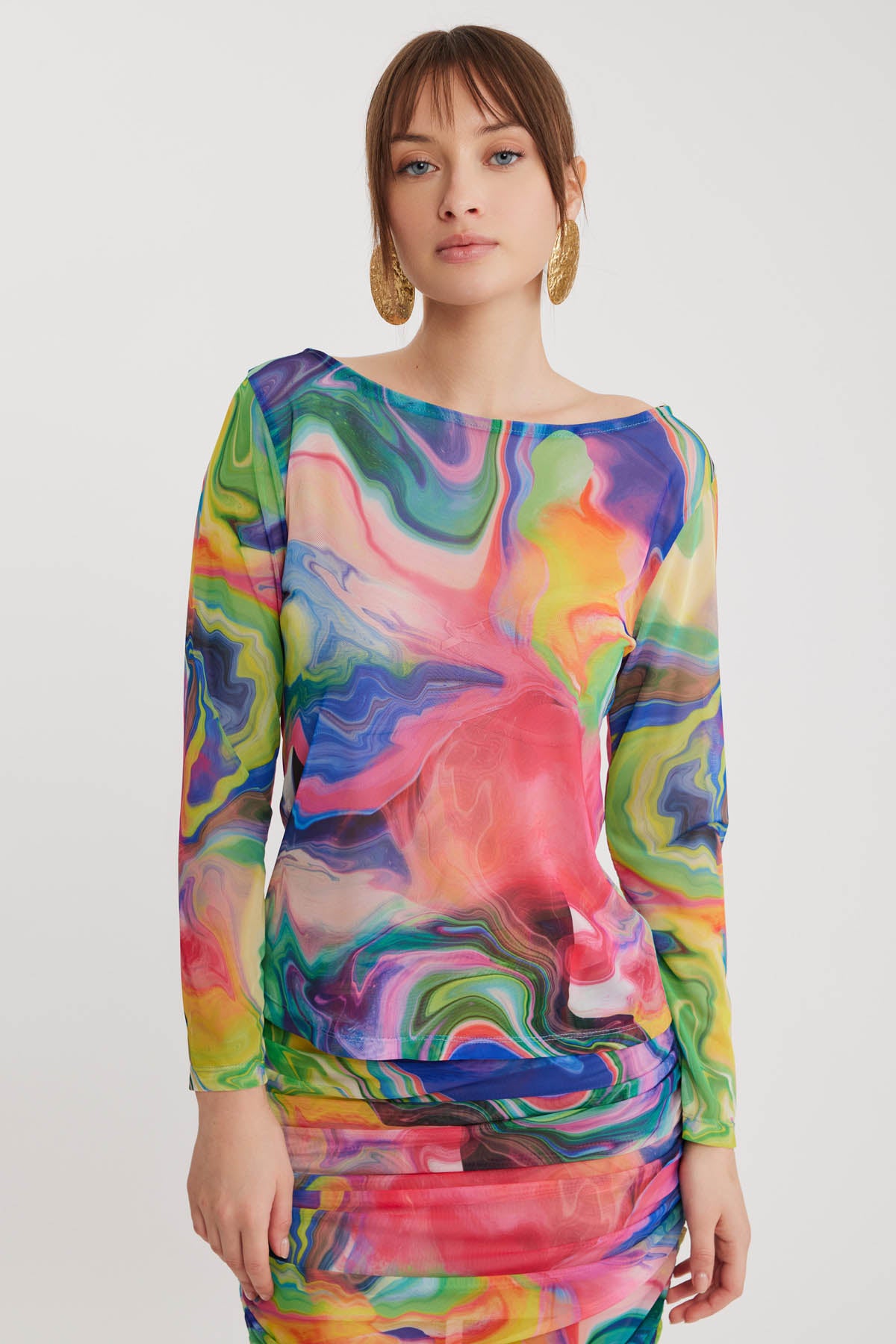WIDE COLLAR PATTERNED TUBE BLOUSE