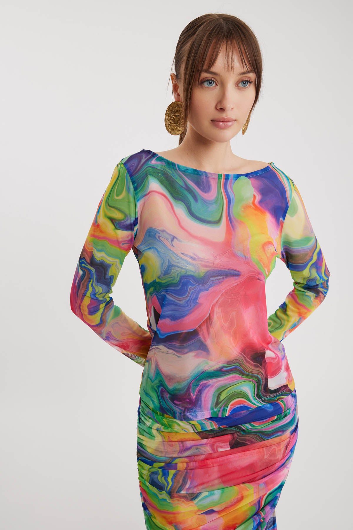 WIDE COLLAR PATTERNED TUBE BLOUSE