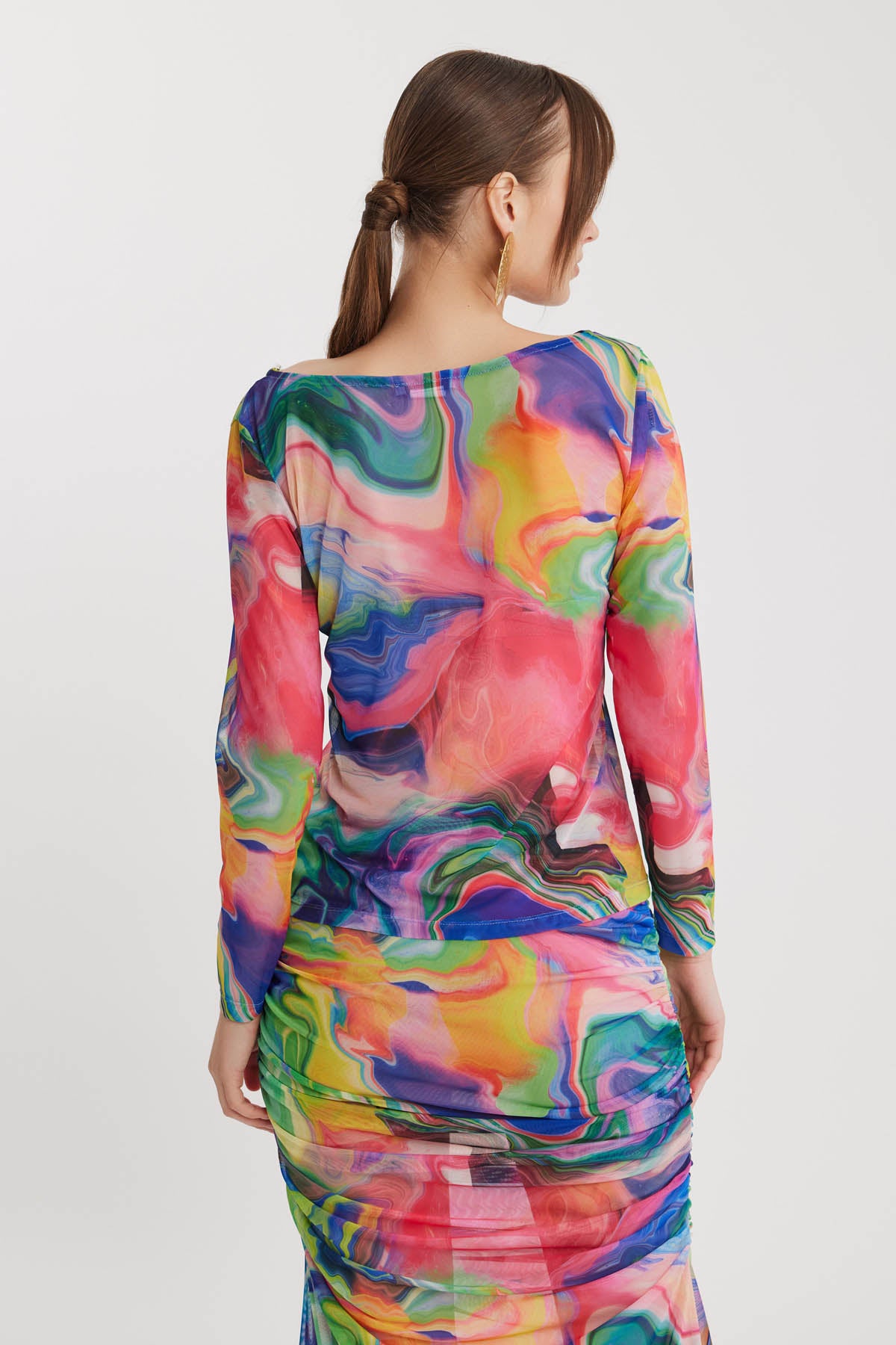 WIDE COLLAR PATTERNED TUBE BLOUSE