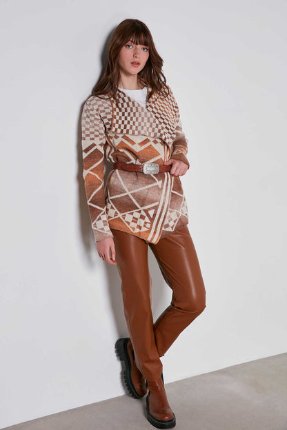 GEOMETRIC PATTERN SHAWL COLLAR KNITTED CARDIGAN
