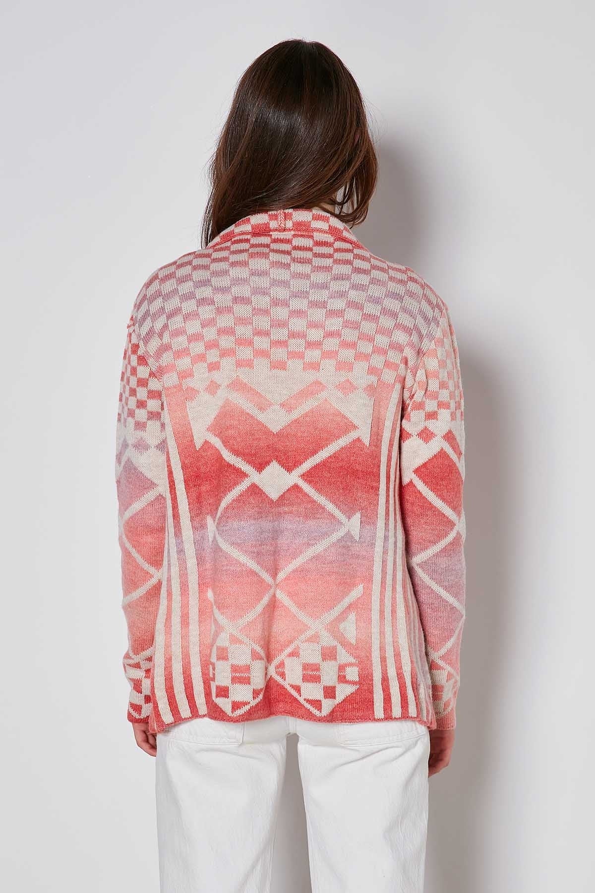 GEOMETRIC PATTERN SHAWL COLLAR KNITTED CARDIGAN