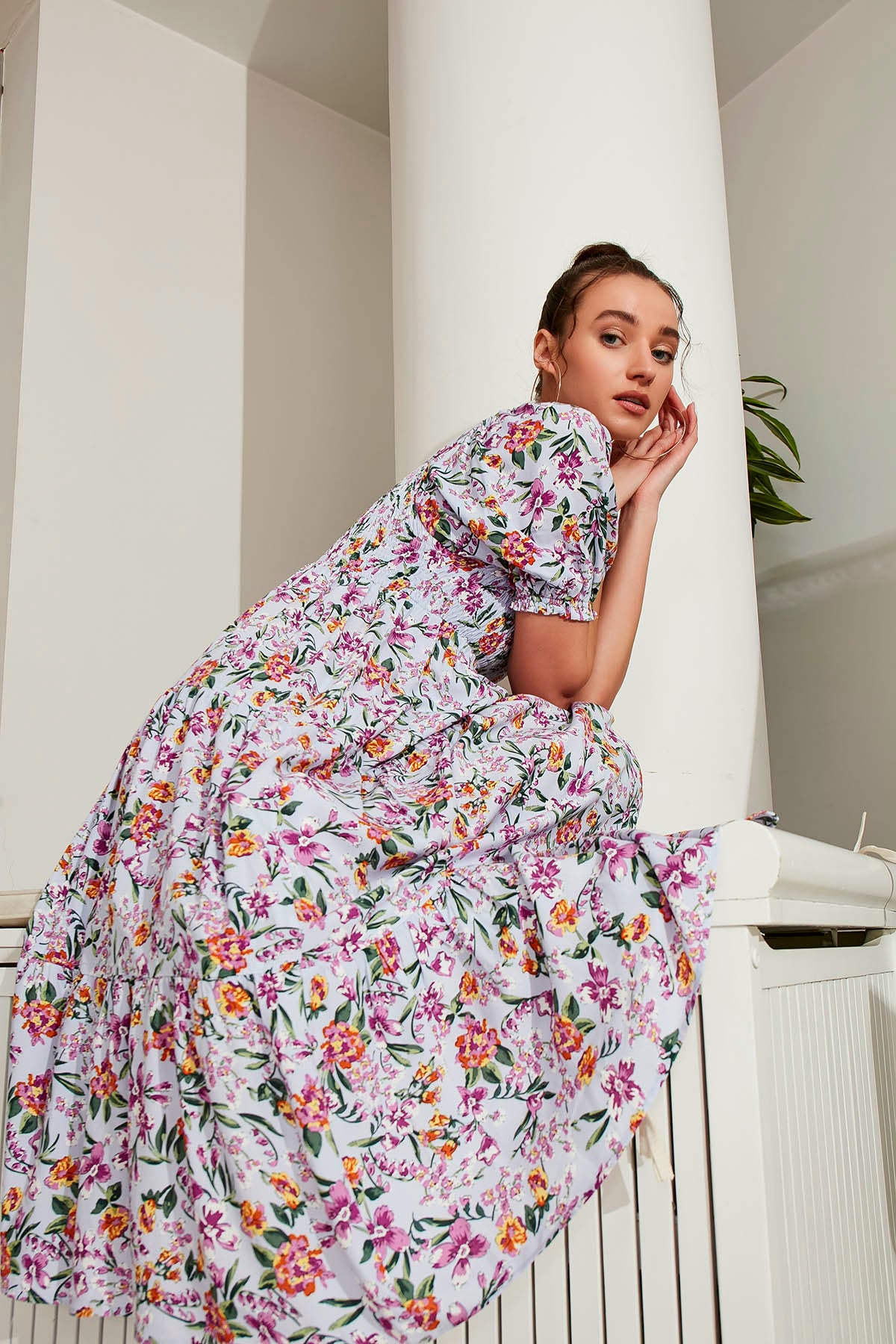 COILED LOOSE SLEEVE FLOWER DRESS