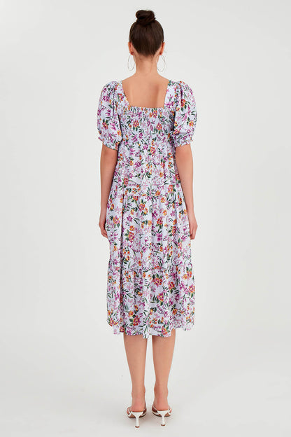 COILED LOOSE SLEEVE FLOWER DRESS
