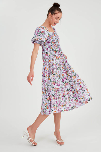 COILED LOOSE SLEEVE FLOWER DRESS