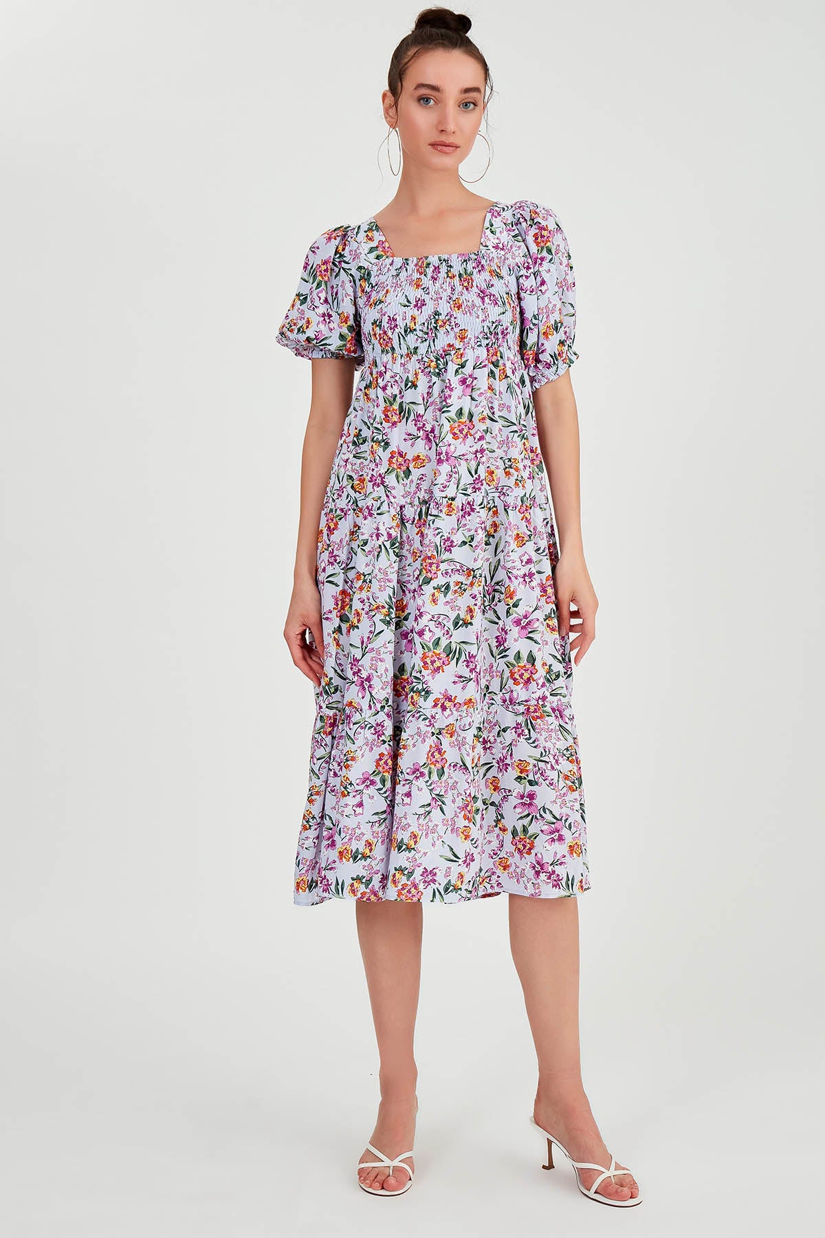 COILED LOOSE SLEEVE FLOWER DRESS