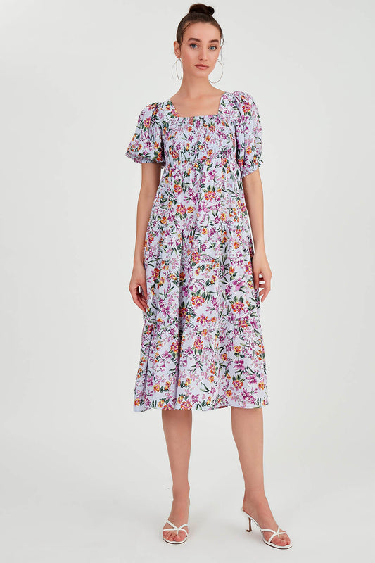 COILED LOOSE SLEEVE FLOWER DRESS