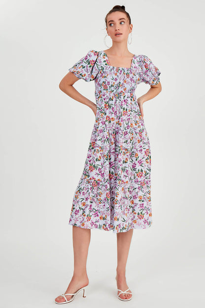 COILED LOOSE SLEEVE FLOWER DRESS