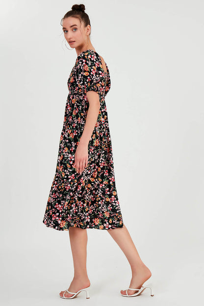 COILED LOOSE SLEEVE FLOWER DRESS