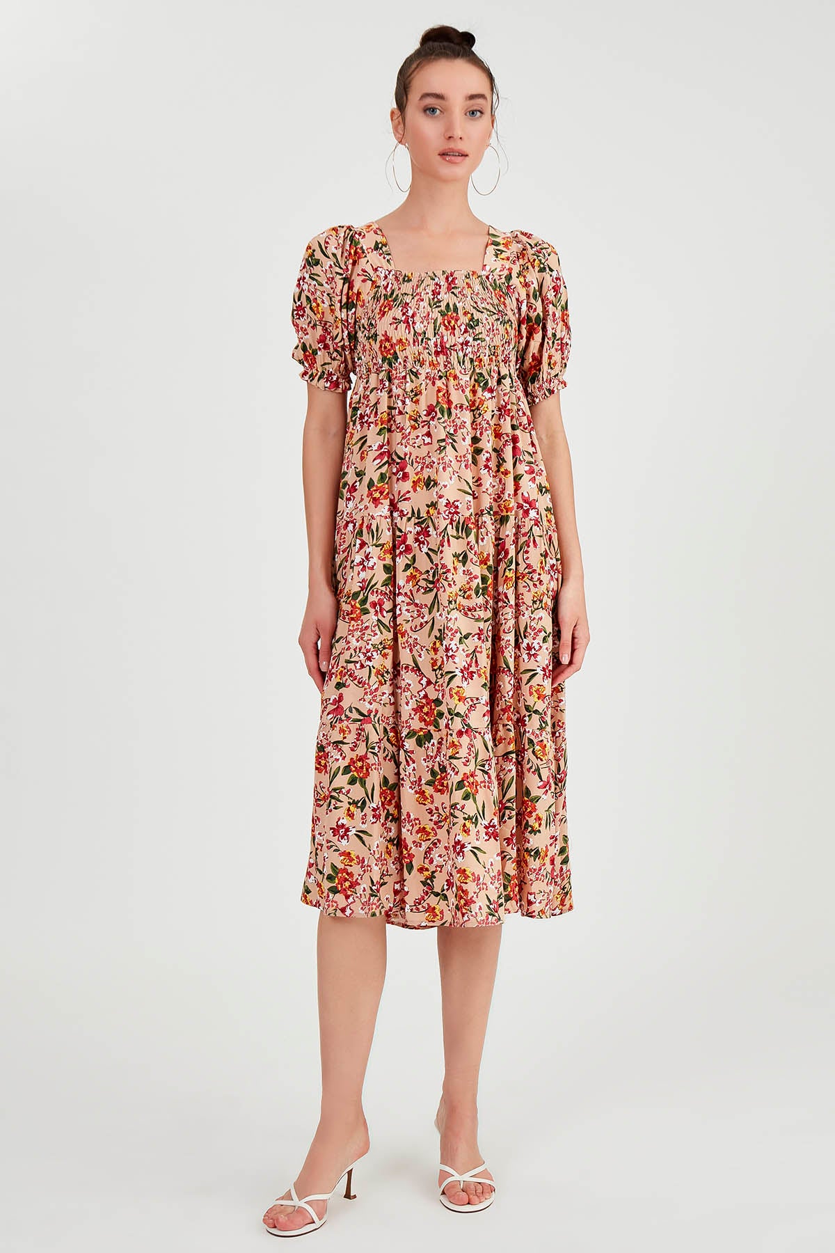 COILED LOOSE SLEEVE FLOWER DRESS