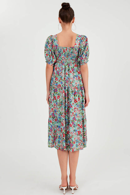 COILED LOOSE SLEEVE FLOWER DRESS