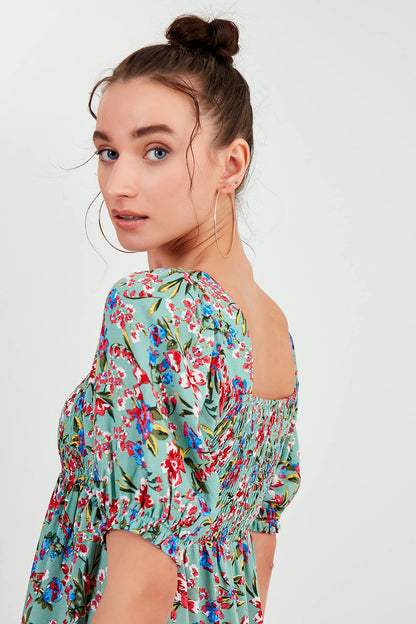 COILED LOOSE SLEEVE FLOWER DRESS