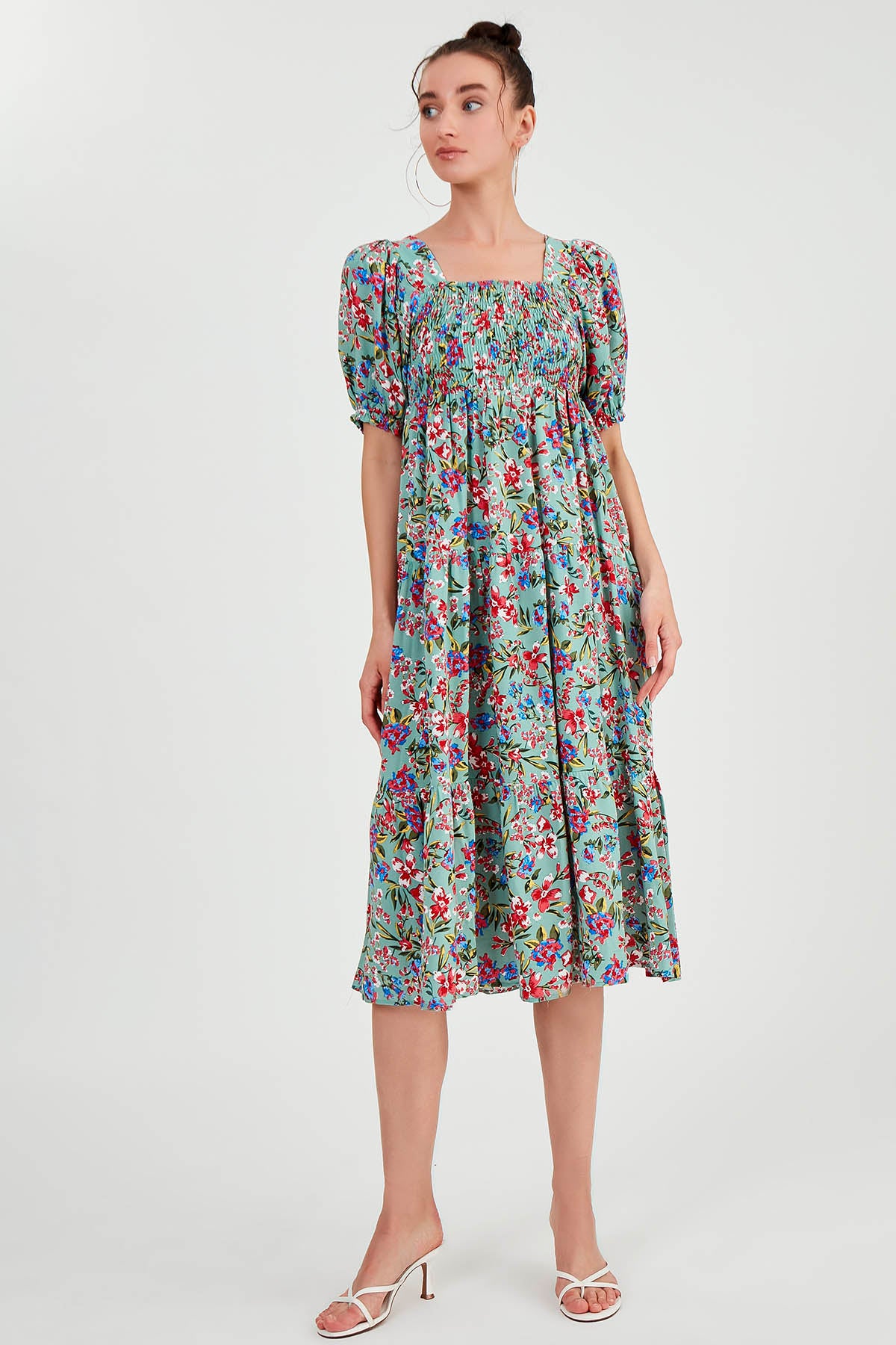 COILED LOOSE SLEEVE FLOWER DRESS