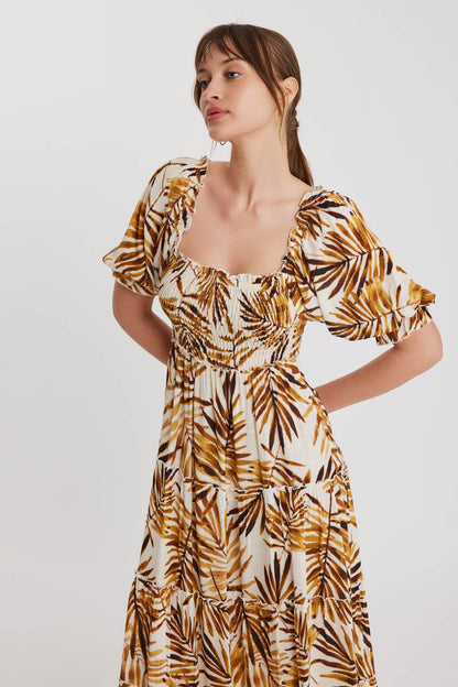 LONG DRESS WITH COILED LOOSE SLEEVE