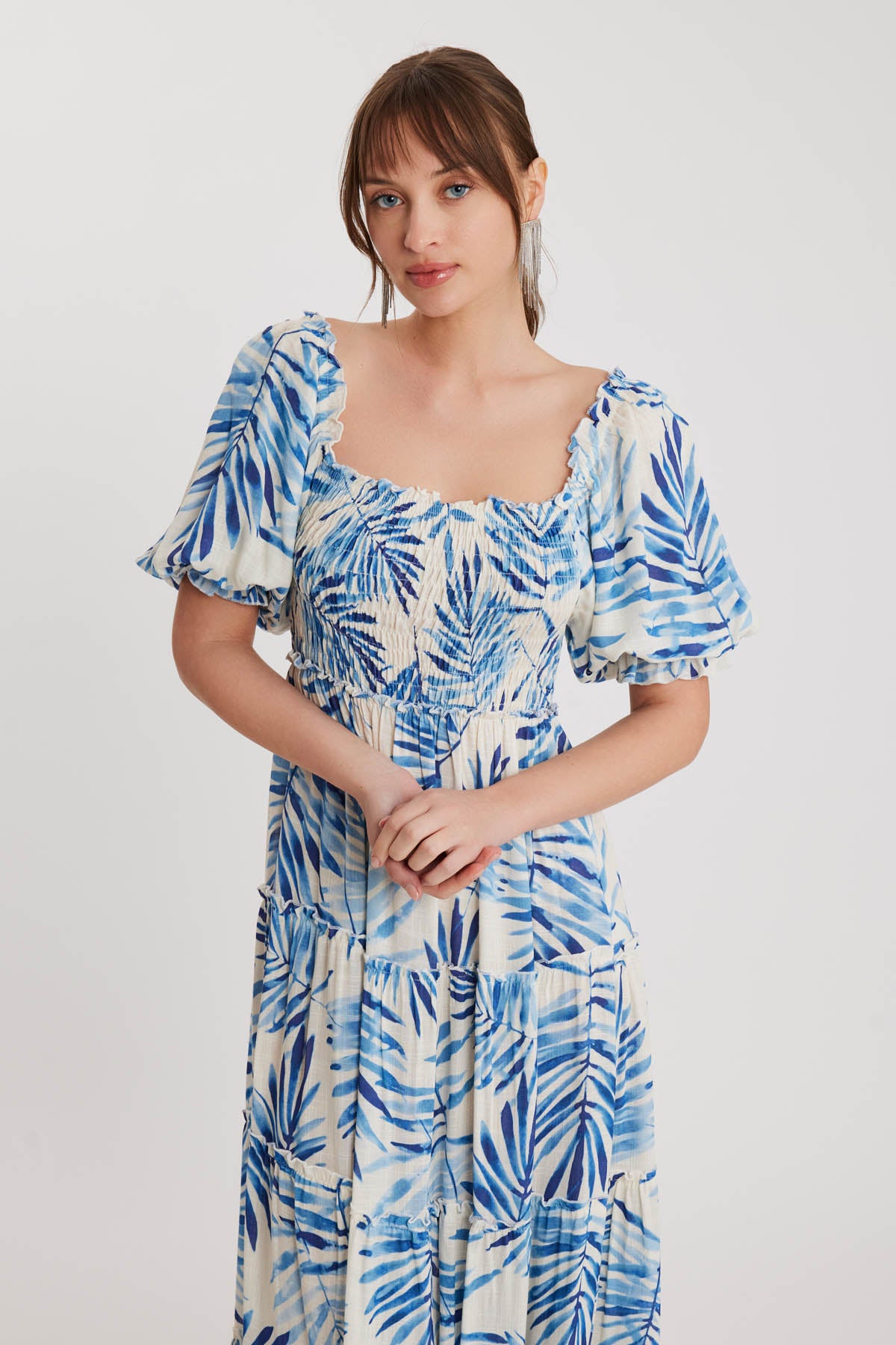 LONG DRESS WITH COILED LOOSE SLEEVE