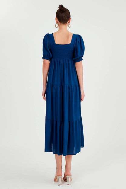 PUFF SLEEVE TIERED LONG DRESS