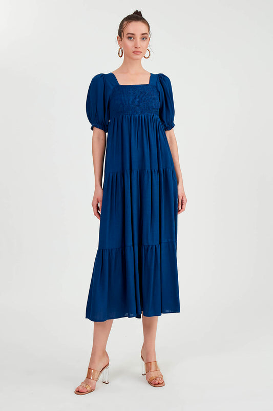 PUFF SLEEVE TIERED LONG DRESS