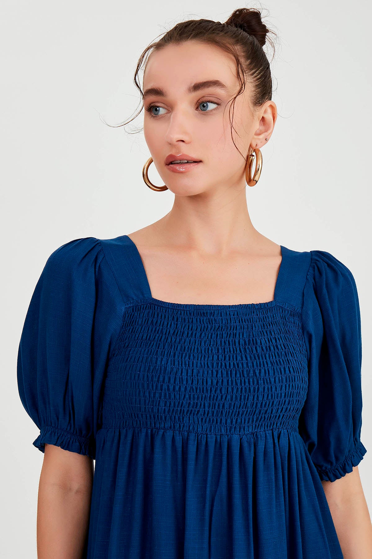 PUFF SLEEVE TIERED LONG DRESS
