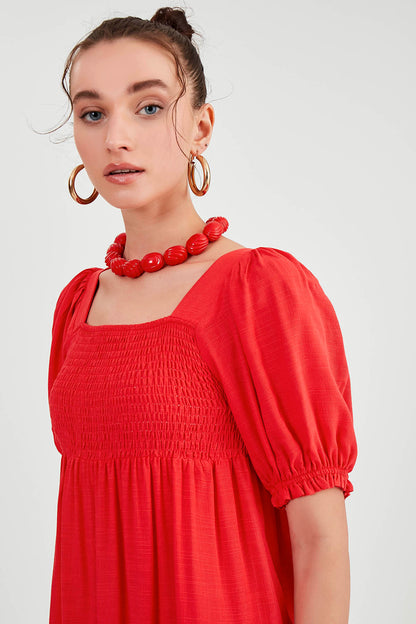 PUFF SLEEVE TIERED LONG DRESS