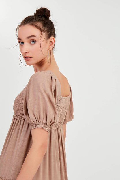 PUFF SLEEVE TIERED LONG DRESS