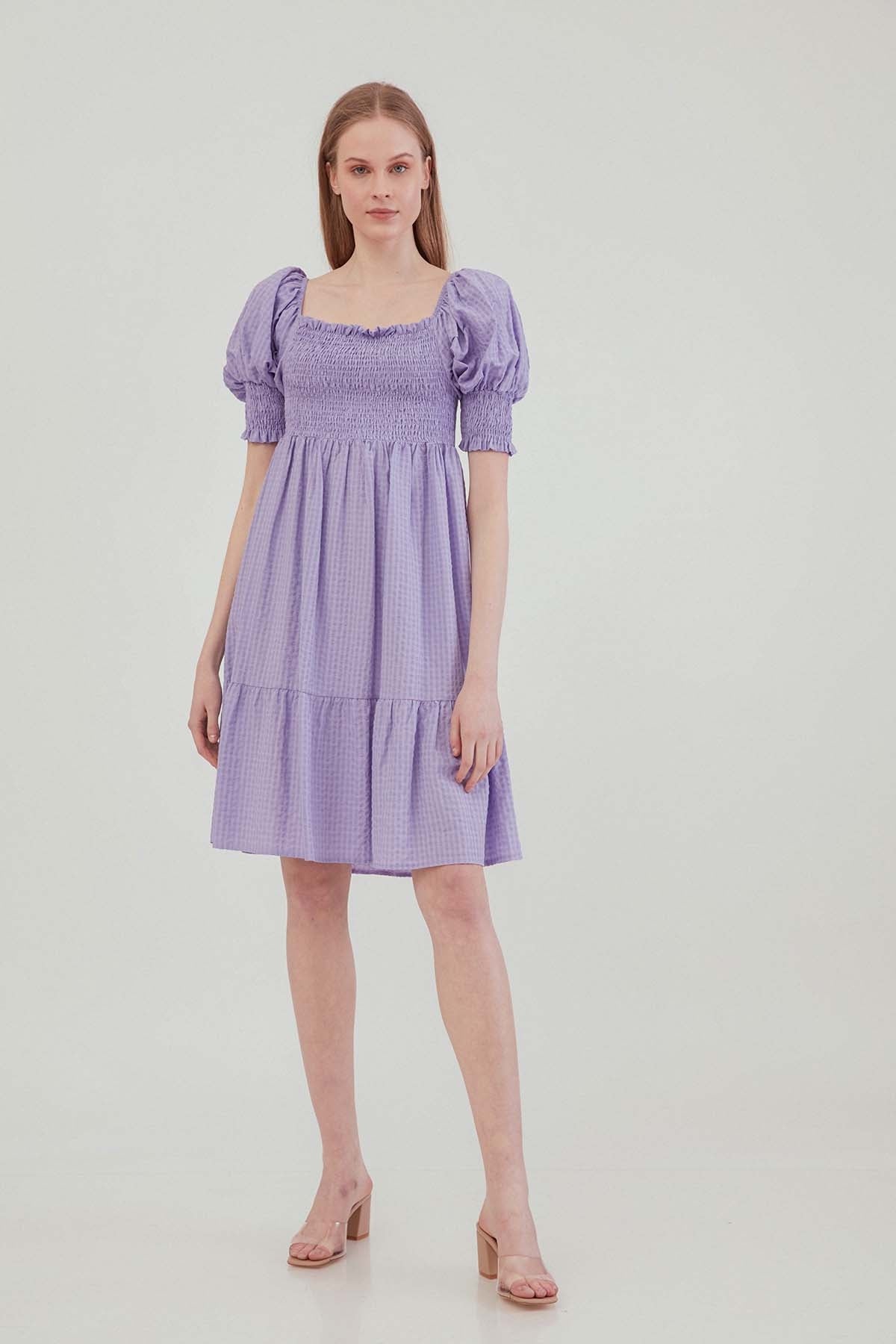 COILED SQUARE COLLAR COUNTRY DRESS