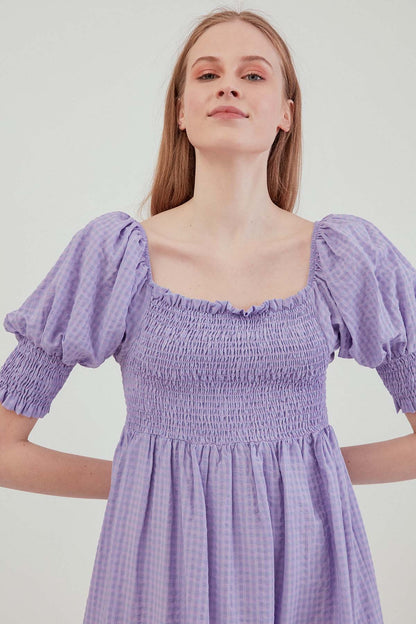 COILED SQUARE COLLAR COUNTRY DRESS