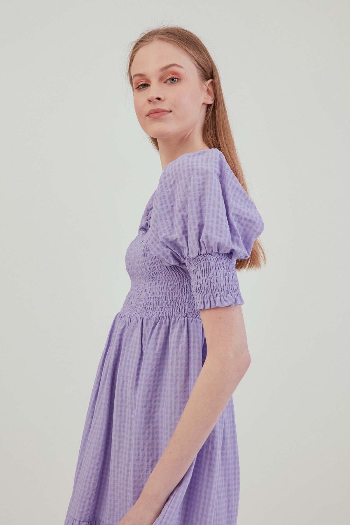COILED SQUARE COLLAR COUNTRY DRESS