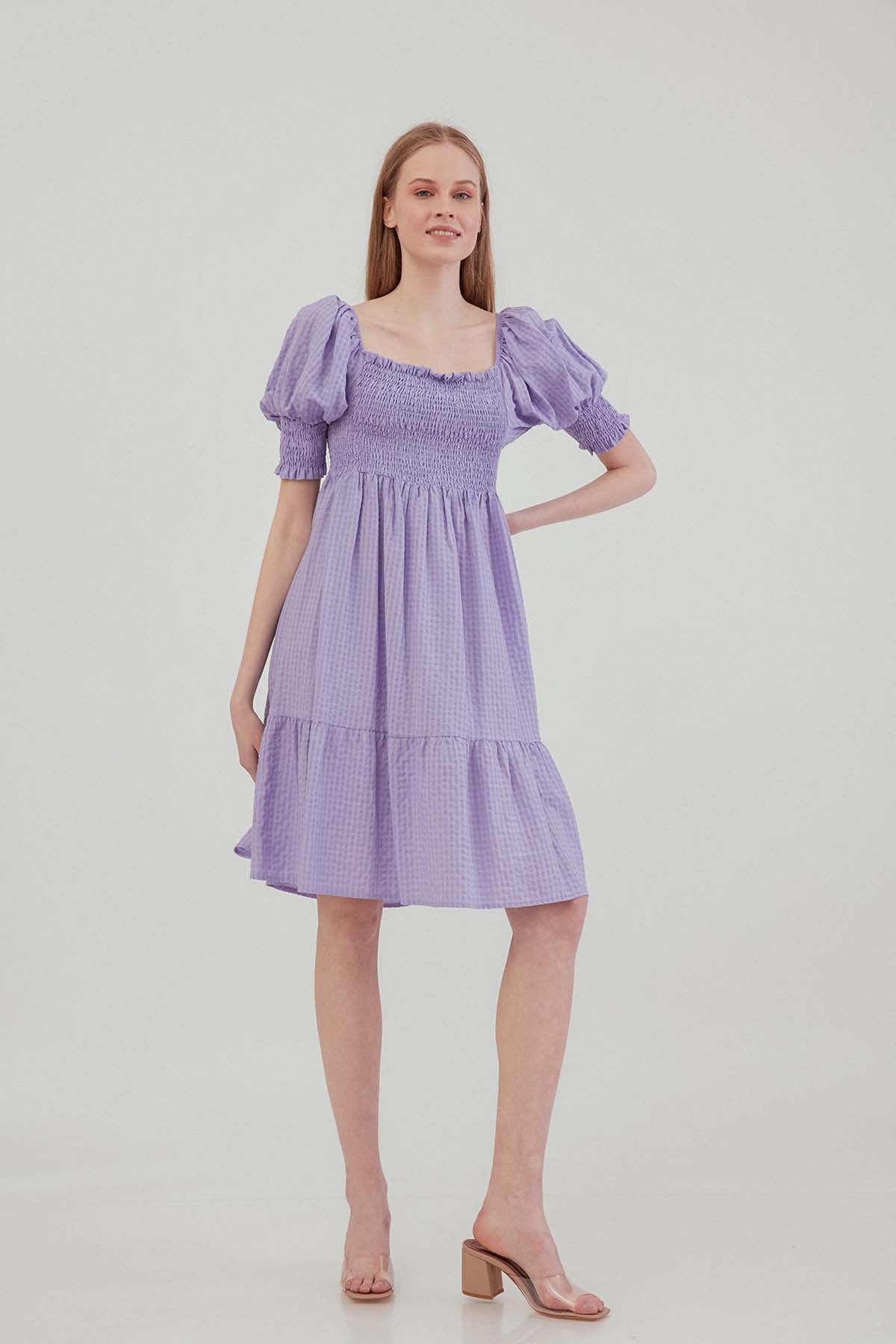 COILED SQUARE COLLAR COUNTRY DRESS