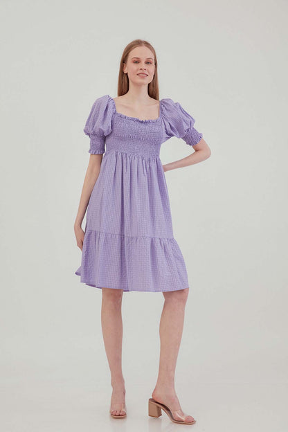 COILED SQUARE COLLAR COUNTRY DRESS