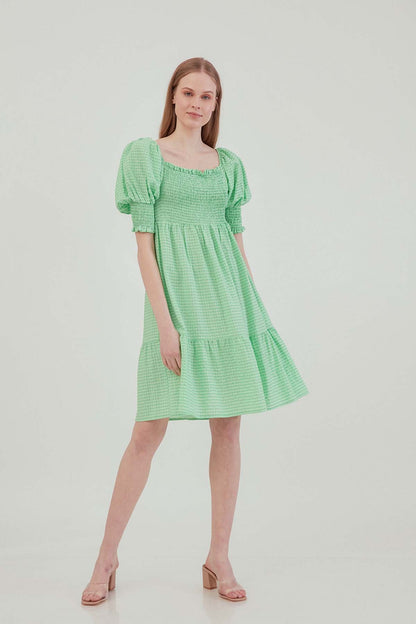 COILED SQUARE COLLAR COUNTRY DRESS