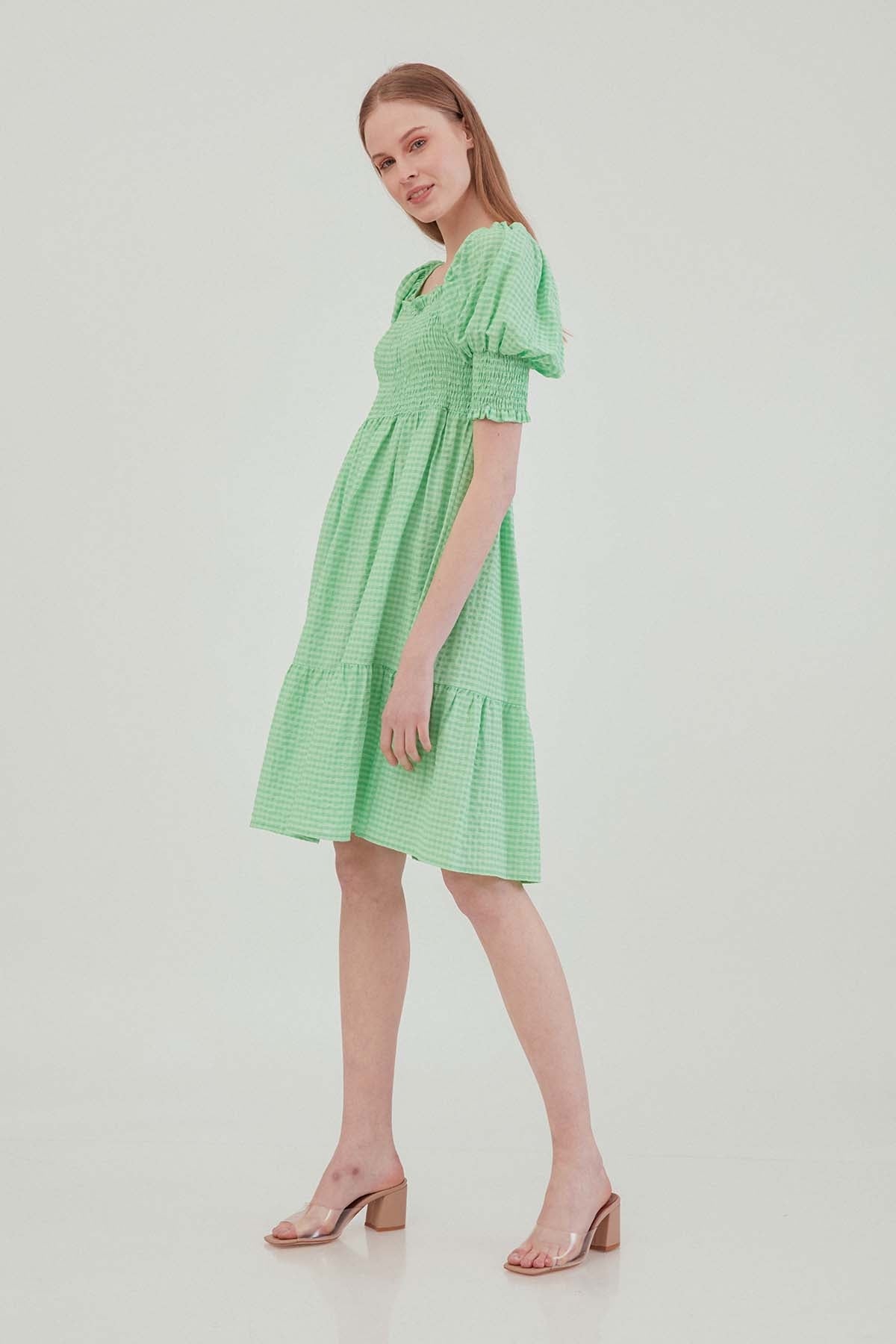 COILED SQUARE COLLAR COUNTRY DRESS
