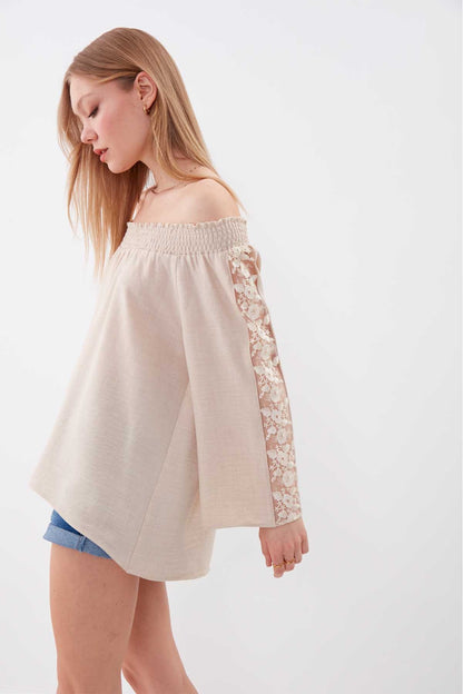 COILED SLEEVES TRANSPARENT BLOUSE