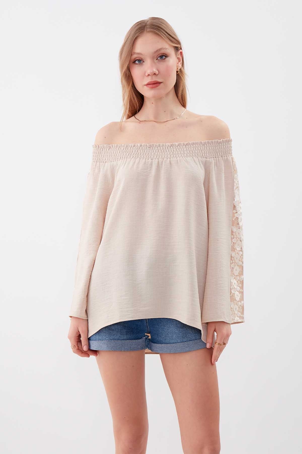 COILED SLEEVES TRANSPARENT BLOUSE