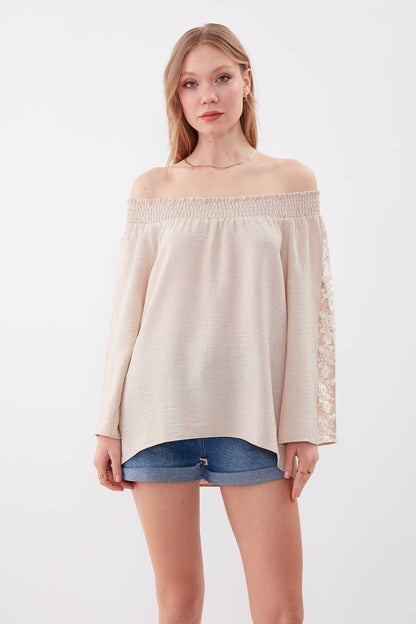 COILED SLEEVES TRANSPARENT BLOUSE