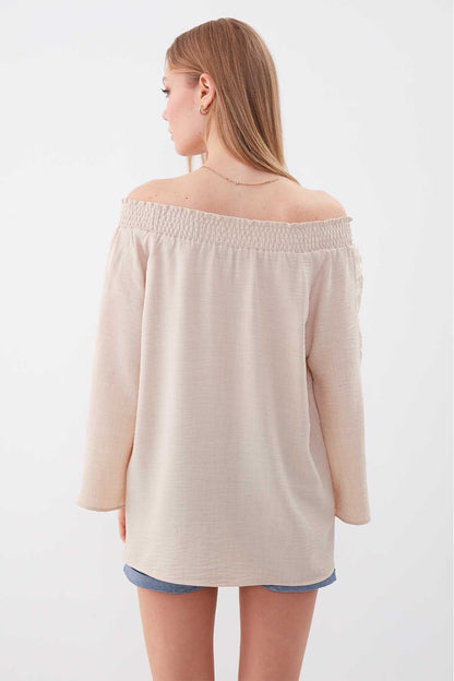 COILED SLEEVES TRANSPARENT BLOUSE