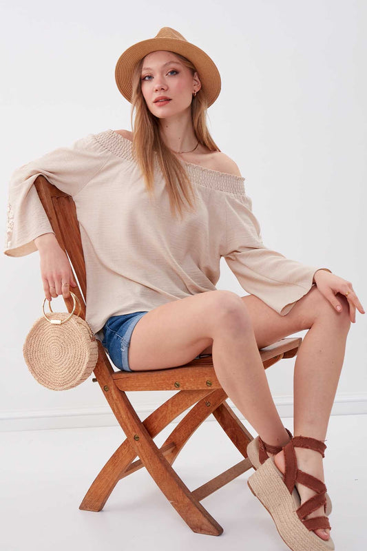 COILED SLEEVES TRANSPARENT BLOUSE