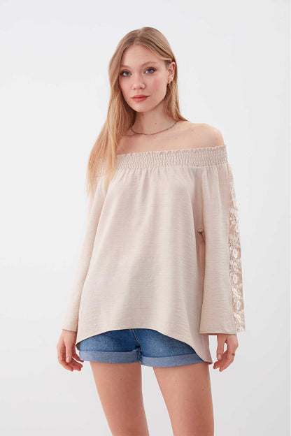 COILED SLEEVES TRANSPARENT BLOUSE