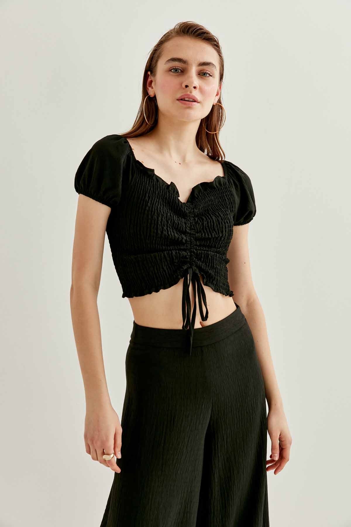 COILED FRONT DRAWSTRING MINI BLOUSE