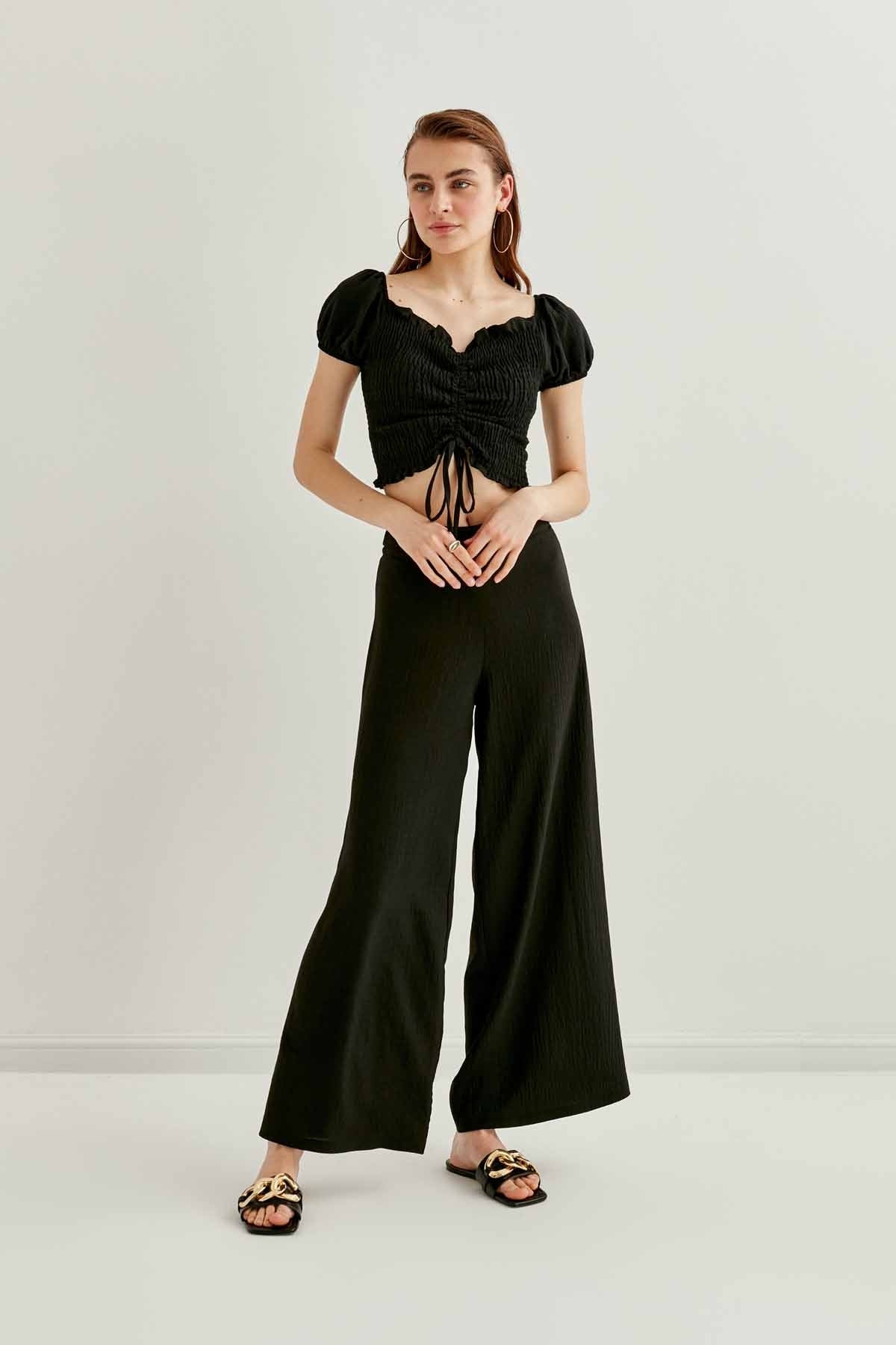 COILED FRONT DRAWSTRING MINI BLOUSE