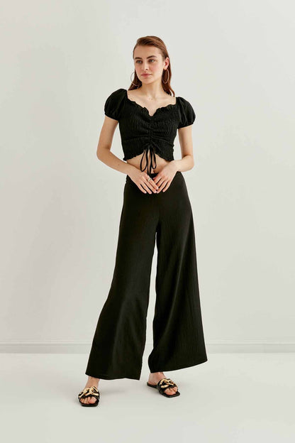 COILED FRONT DRAWSTRING MINI BLOUSE