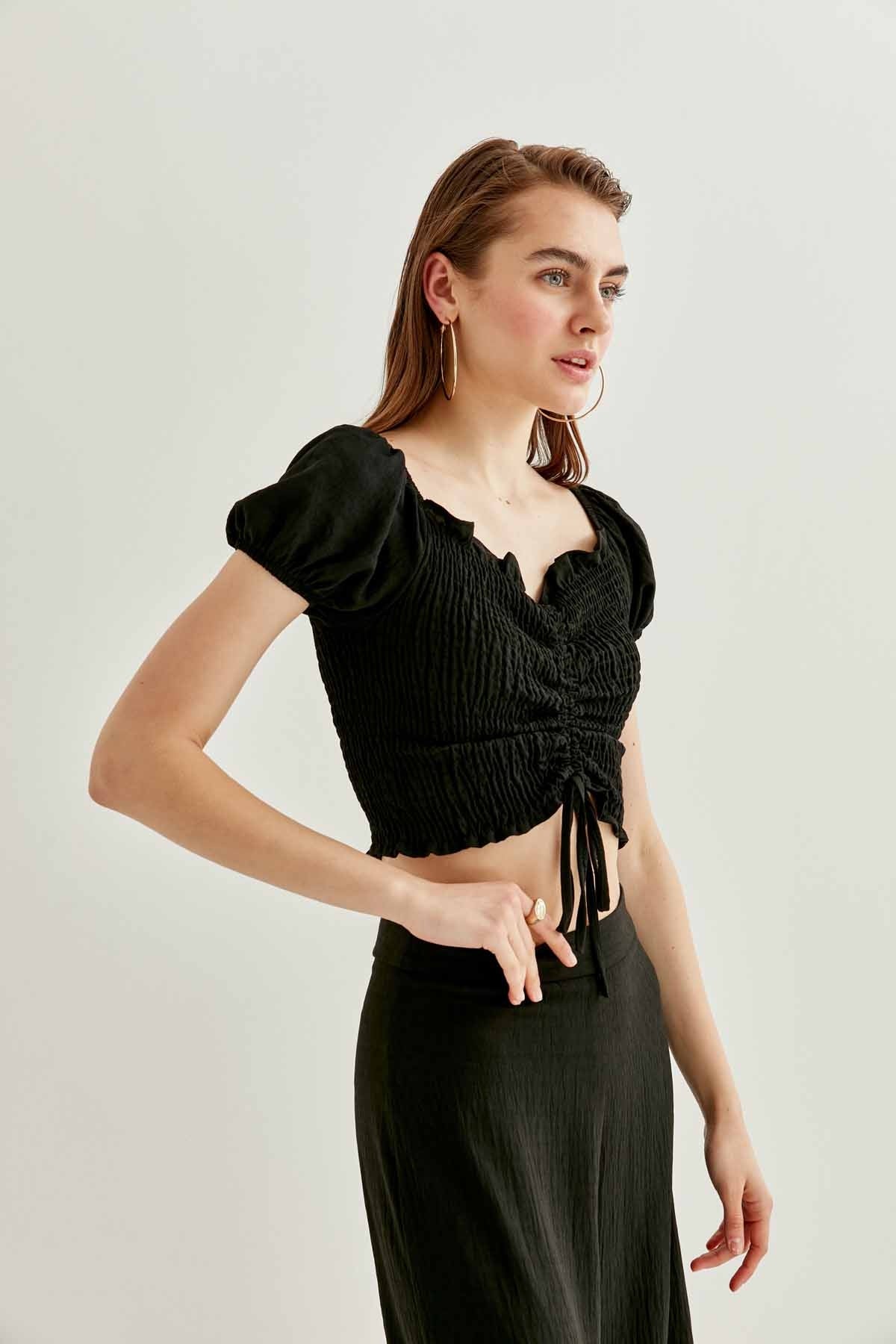 COILED FRONT DRAWSTRING MINI BLOUSE