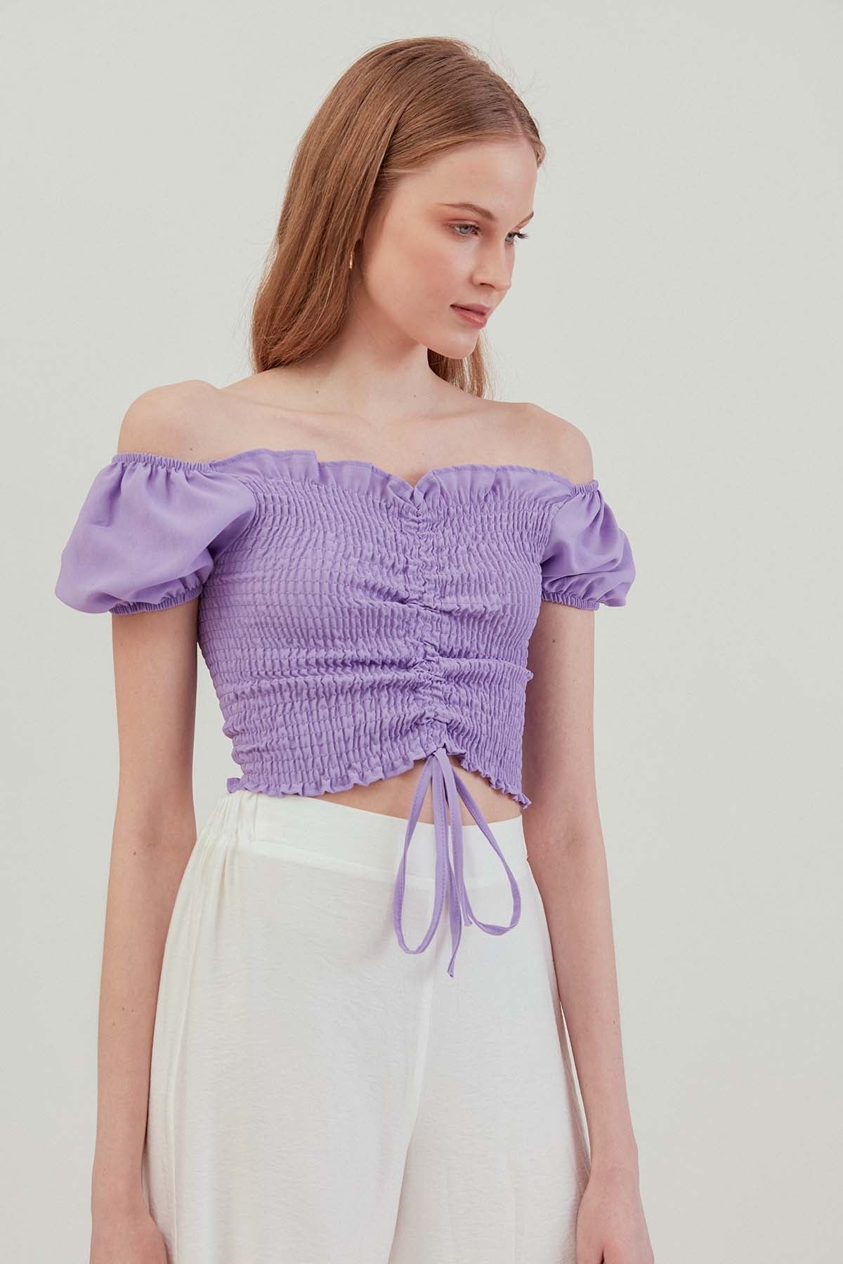 COILED FRONT DRAWSTRING MINI BLOUSE