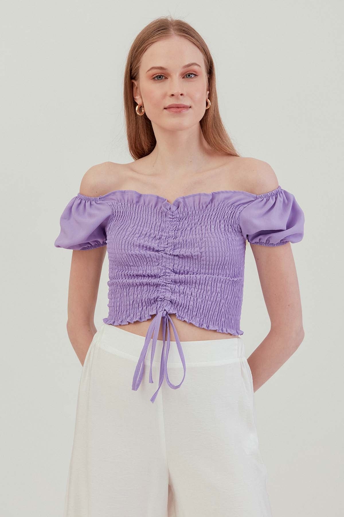 COILED FRONT DRAWSTRING MINI BLOUSE
