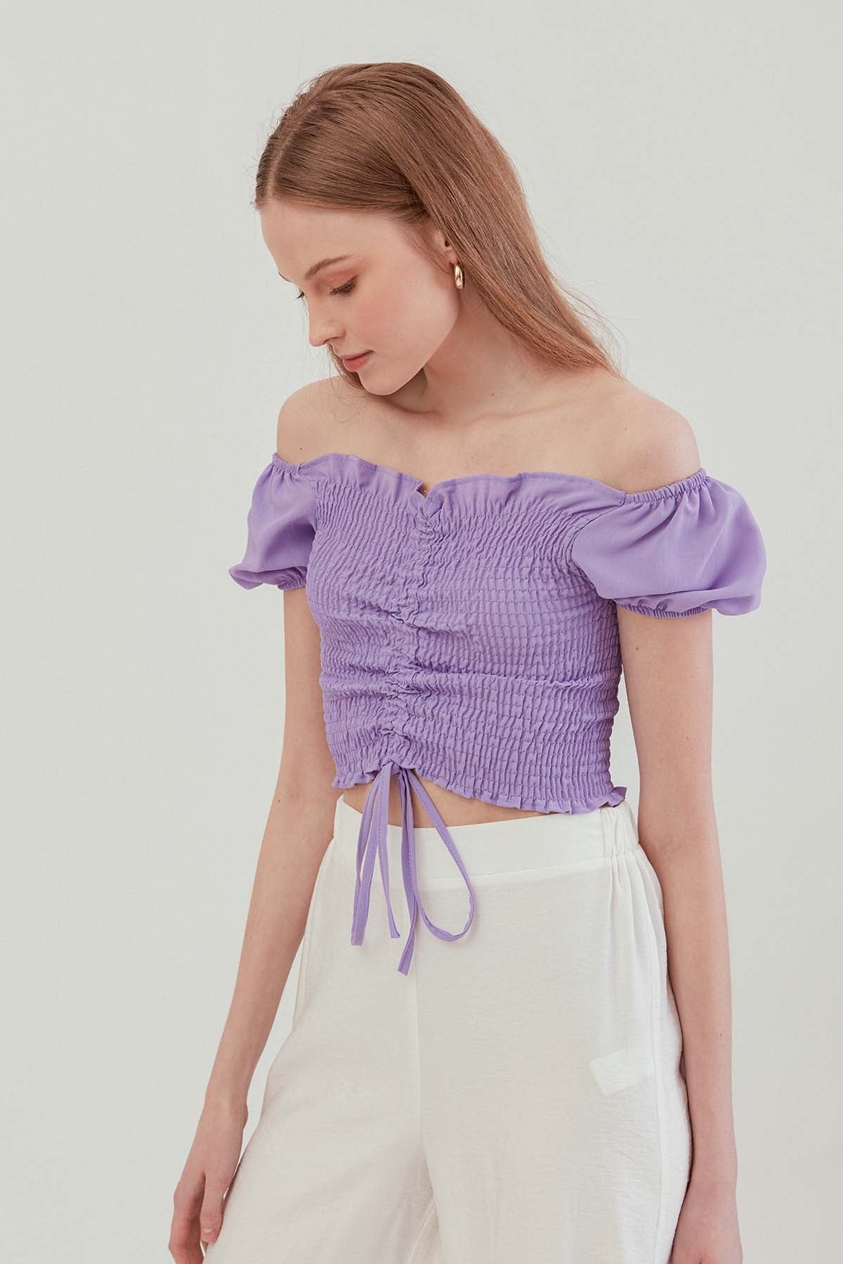 COILED FRONT DRAWSTRING MINI BLOUSE