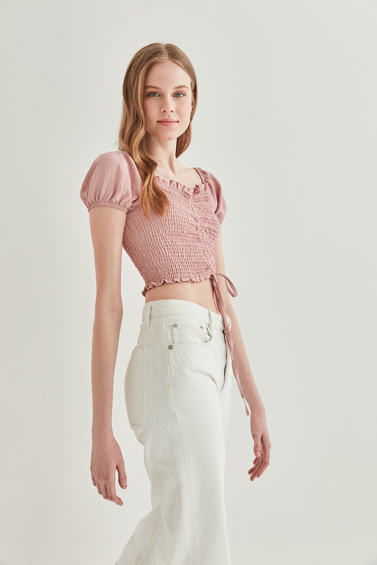 COILED FRONT DRAWSTRING MINI BLOUSE