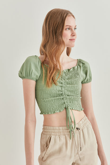COILED FRONT DRAWSTRING MINI BLOUSE