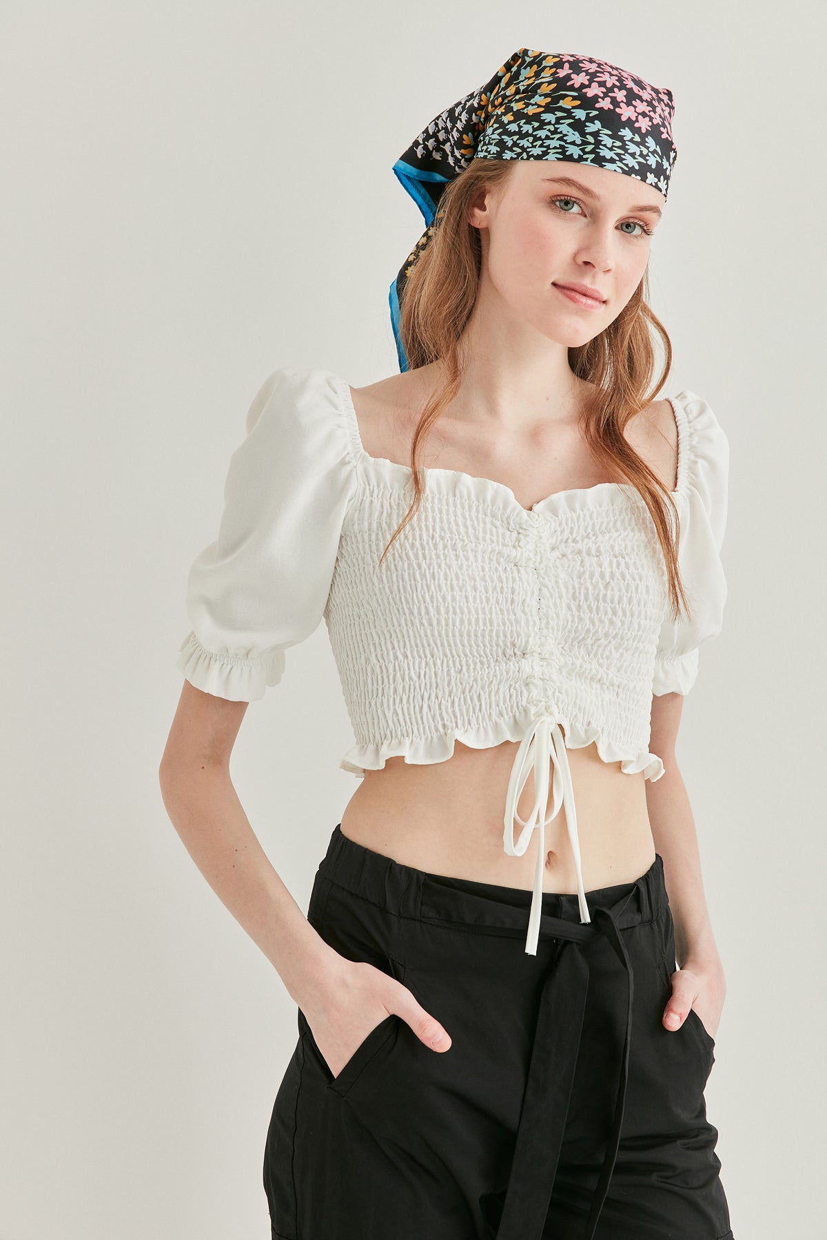 COILED FRONT DRAWSTRING MINI BLOUSE